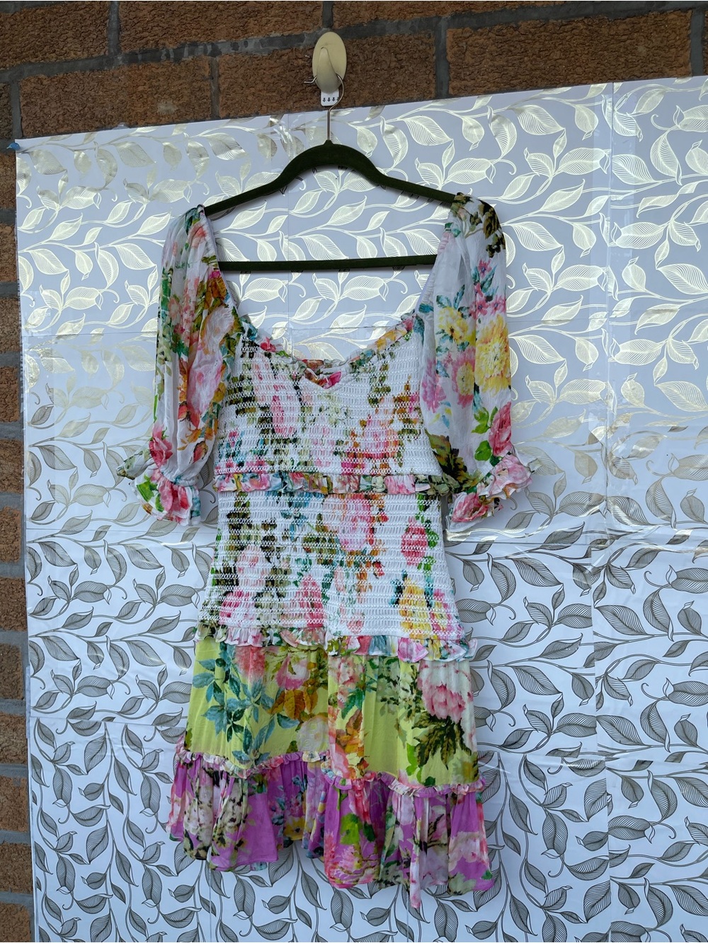 Hemant & Nandita Floral Smocked Mini Dress S Cottagecore Boho - Picture 6 of 15